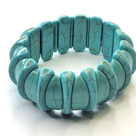 Turquoise Hued Bracelet Blue Stretchy Bracelet Elastic Lobster Tail Pattern - Picture 3 of 8